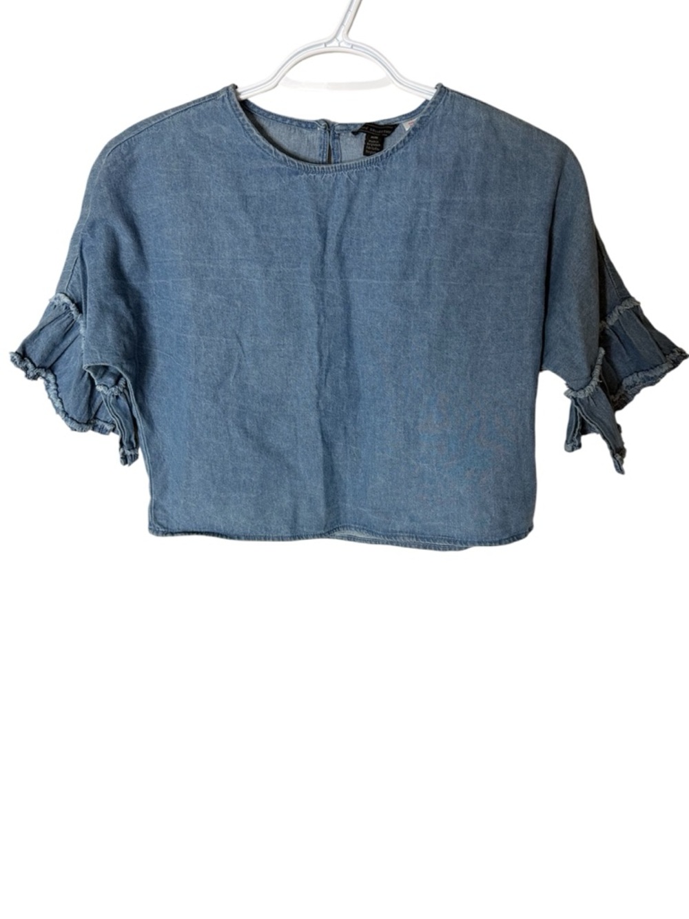 COUPE COLLECTION Denim Jean Crop Top Frilly Bell Sleeves Ruffle Y2K Size Medium